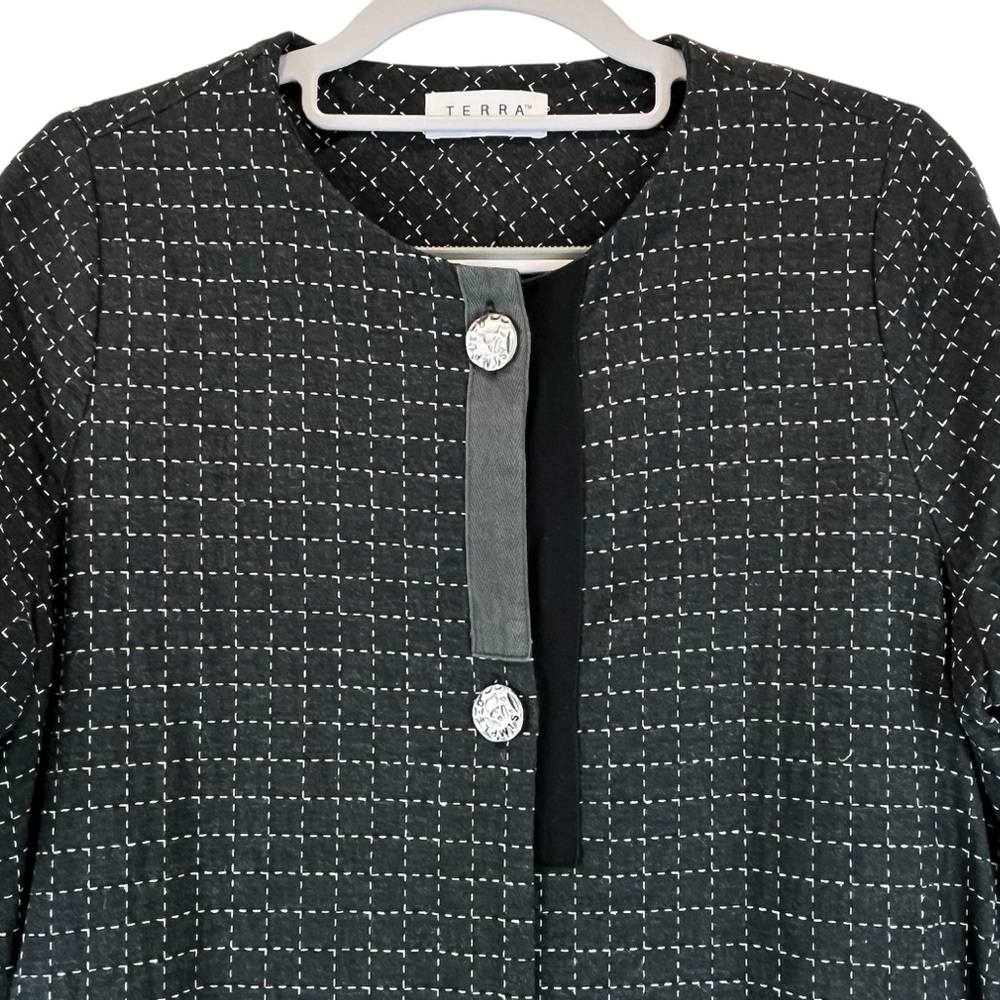 TERRA by SJ Apparel Art-To-Wear Cotton Overcoat Topper Stitched Grid Pattern - Picture 3 of 12